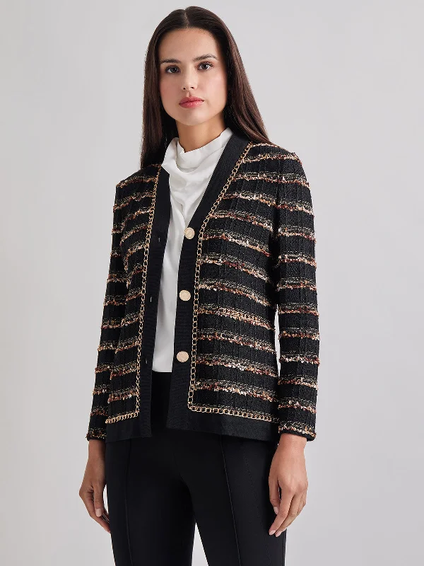 Chain Trim Lurex Knit Jacket