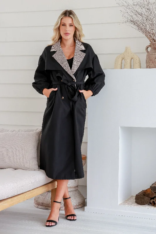 Dreamhouse Gingham Trim Trench Black