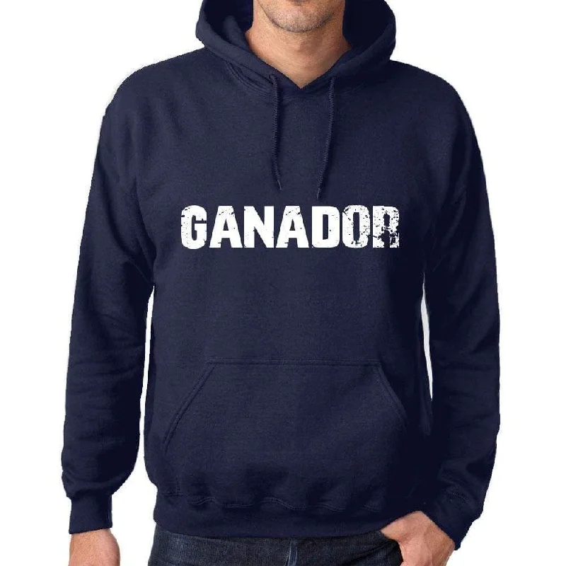 Unisex Printed Graphic Cotton Hoodie Popular Words GANADOR French Navy