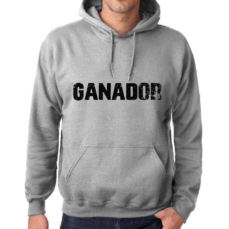 Unisex Printed Graphic Cotton Hoodie Popular Words GANADOR Grey Marl