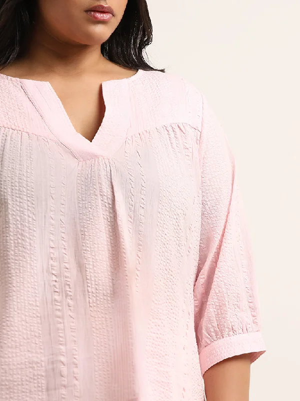 Gia Blush Pink Self-Patterned Cotton Top