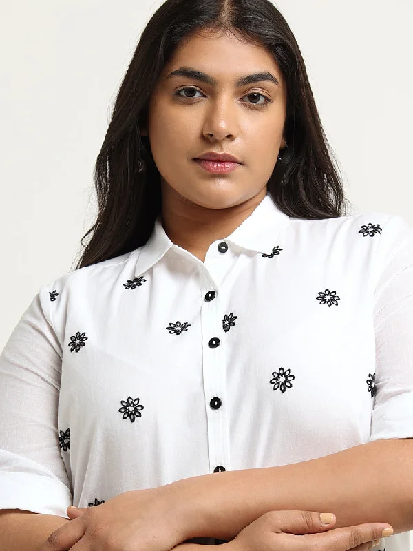 Gia White Embroidered Cotton Shirt