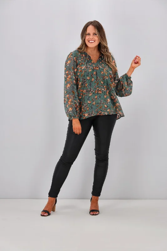 Gloss by Shine Zara Shirred Yoke Top Teal Floral