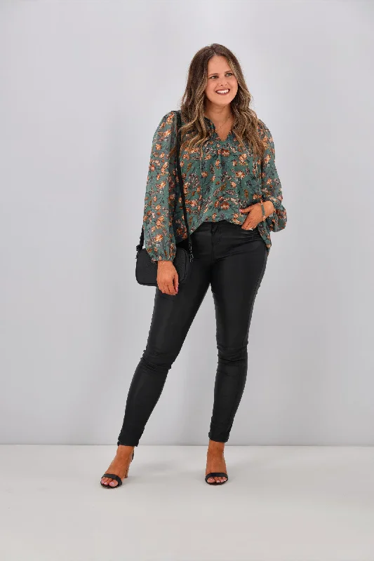 Gloss by Shine Zara Shirred Yoke Top Teal Floral