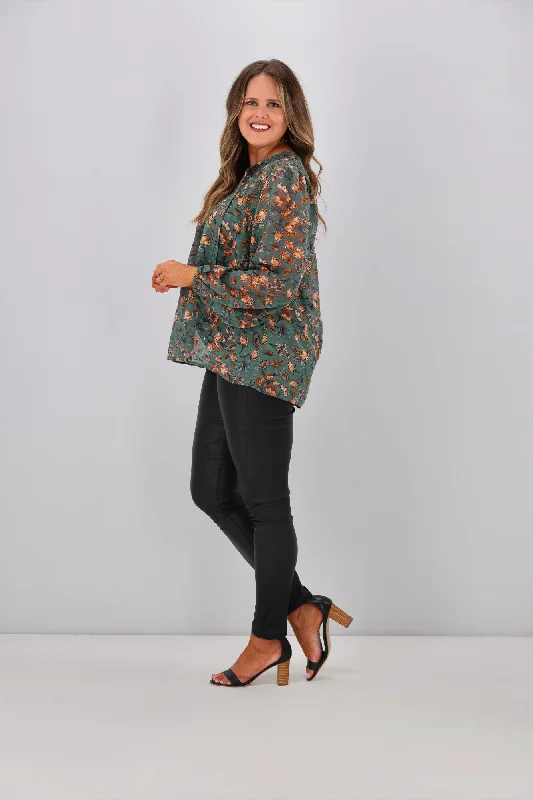 Gloss by Shine Zara Shirred Yoke Top Teal Floral