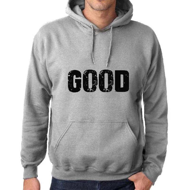 Unisex Printed Graphic Cotton Hoodie Popular Words GOOD Grey Marl