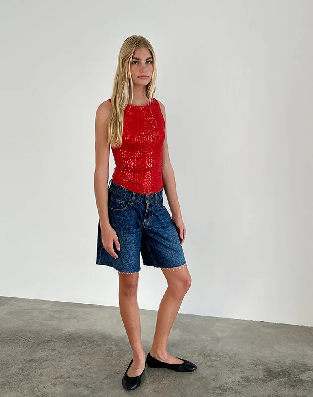 Hala Vest Top in Red Drape Mini Sequin