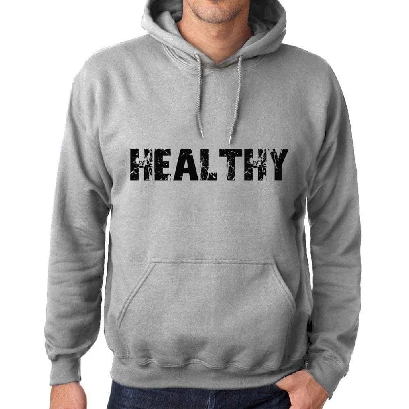 Unisex Printed Graphic Cotton Hoodie Popular Words HEALTHY Grey Marl