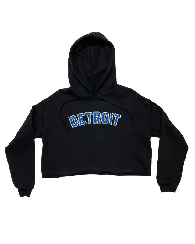 Ink Detroit Fleece Crop Hoodie - Honolulu blue and Silver print on black