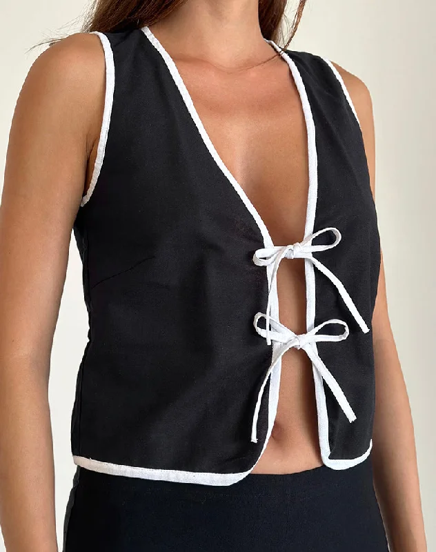 Kayna Top in Black with White Binding