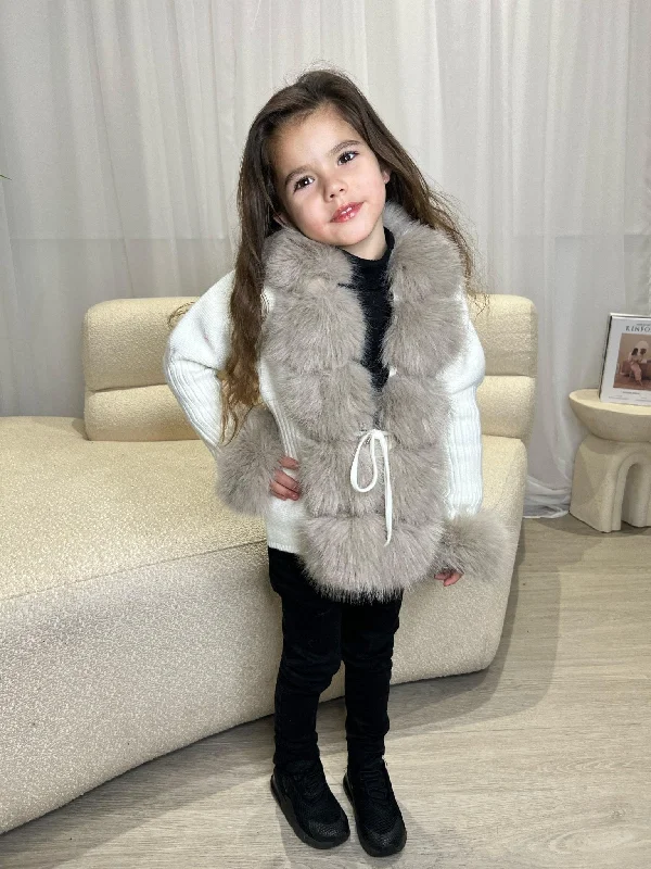 Kids Cream/Beige Premium Faux Fur Cardigan