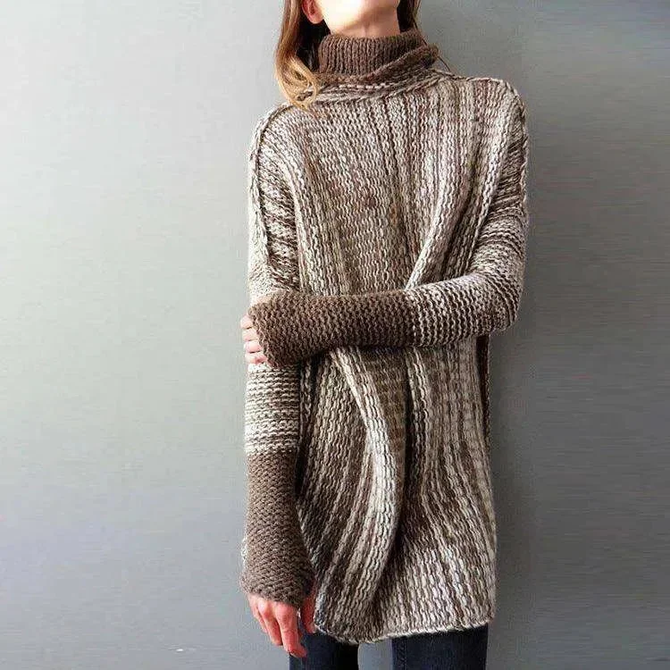 Large long contrast turtleneck sweater