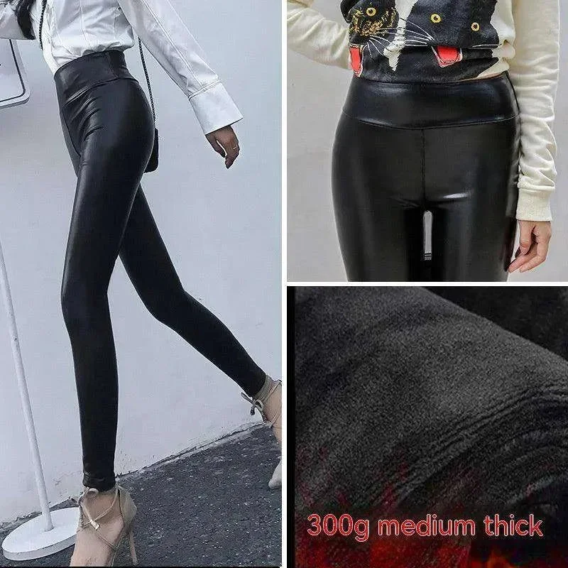 Women's Leather Pants Thick Large Size High Waist PU Leather Leggings