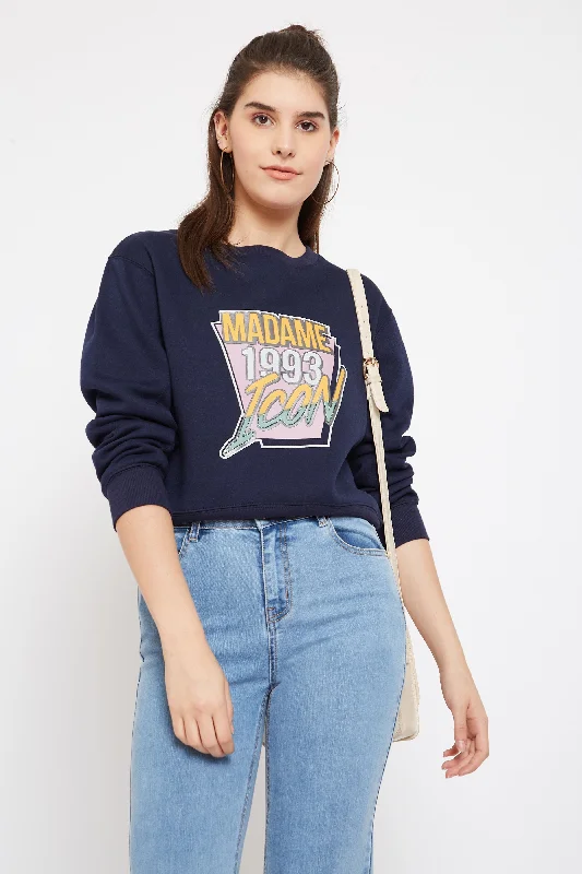 Madame  Navy Printed Sweatshirt