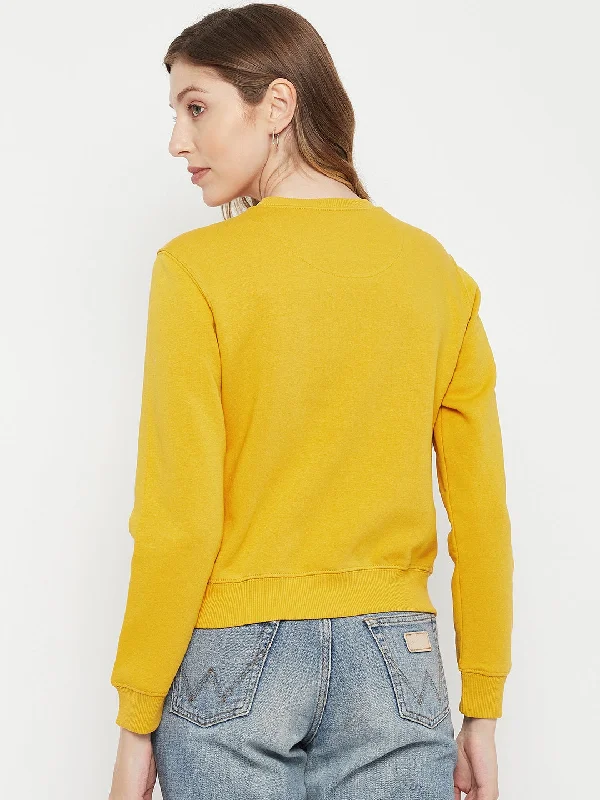 MADAME Crew Neck Printed Yellow  Sweatshirt