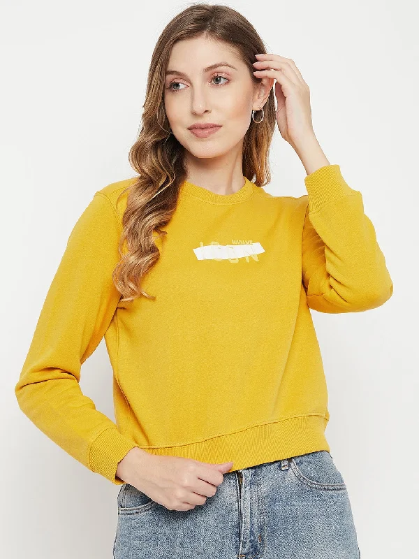 MADAME Crew Neck Printed Yellow  Sweatshirt