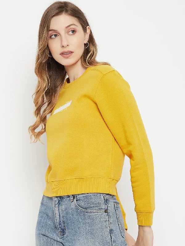 MADAME Crew Neck Printed Yellow  Sweatshirt