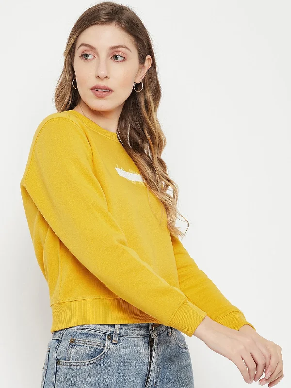 MADAME Crew Neck Printed Yellow  Sweatshirt