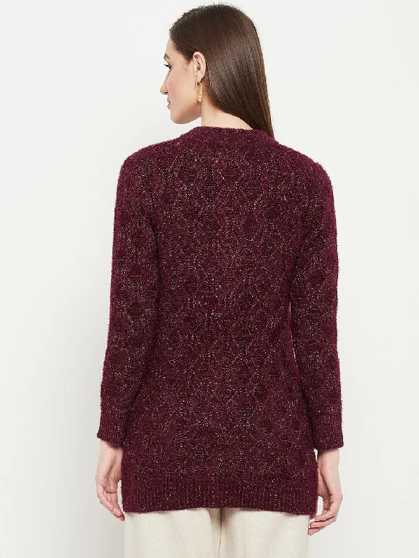 Madame Feather Knit Wine Cardigan