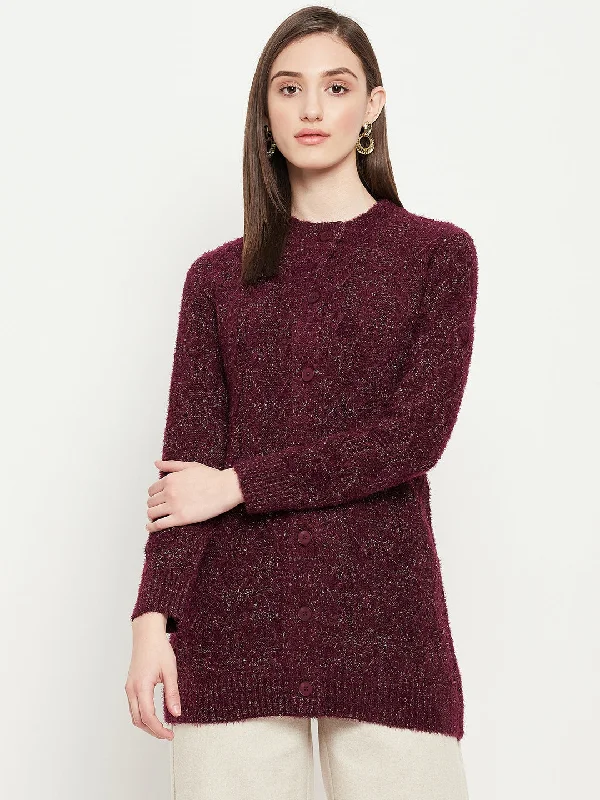 Madame Feather Knit Wine Cardigan