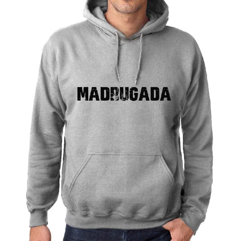 Unisex Printed Graphic Cotton Hoodie Popular Words MADRUGADA Grey Marl