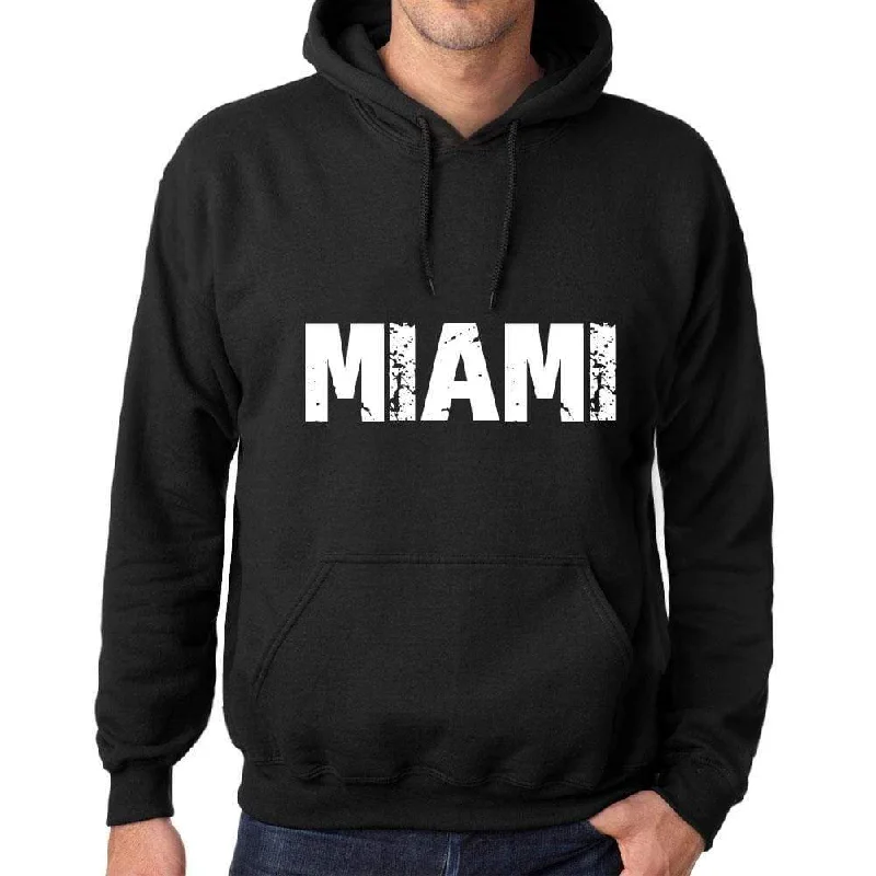 Men's Women's Unisex Printed Graphic Cotton Hoodie Soft Heavyweight Hooded Sweatshirt Pullover Popular Words MIAMI Deep Black