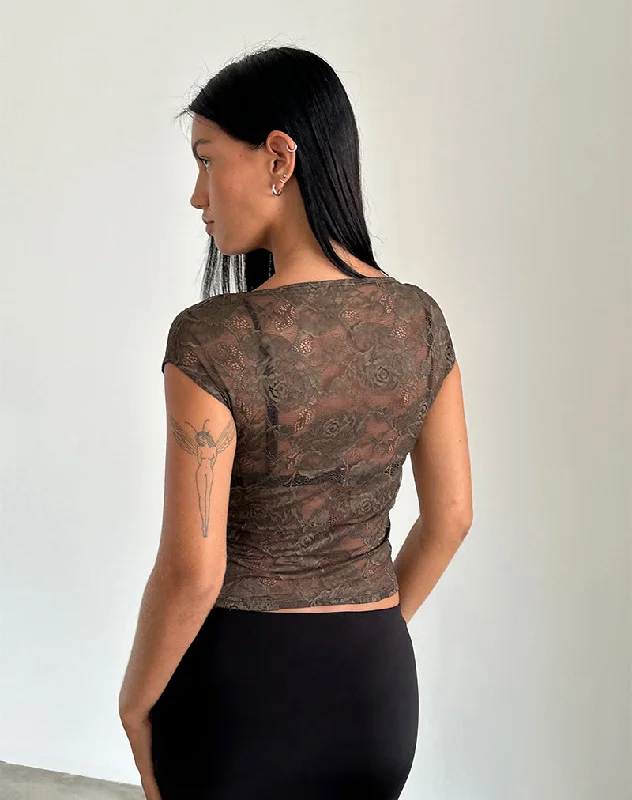 Nova Unlined Lace Top in Dark Brown