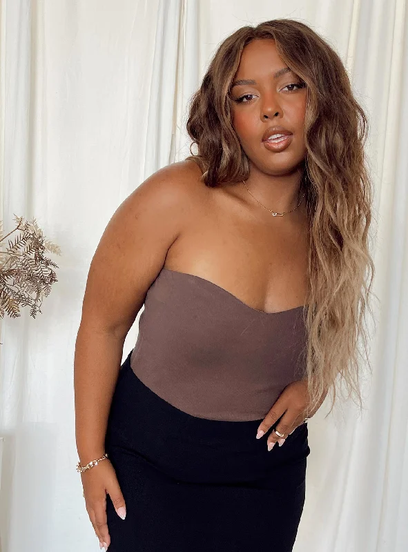 Aston Strapless Bodysuit Brown Curve