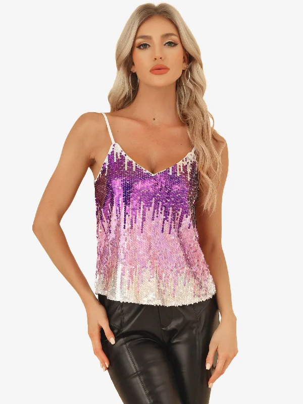 Sequined Straps Party Glitter Disco Sparkle Cami Top