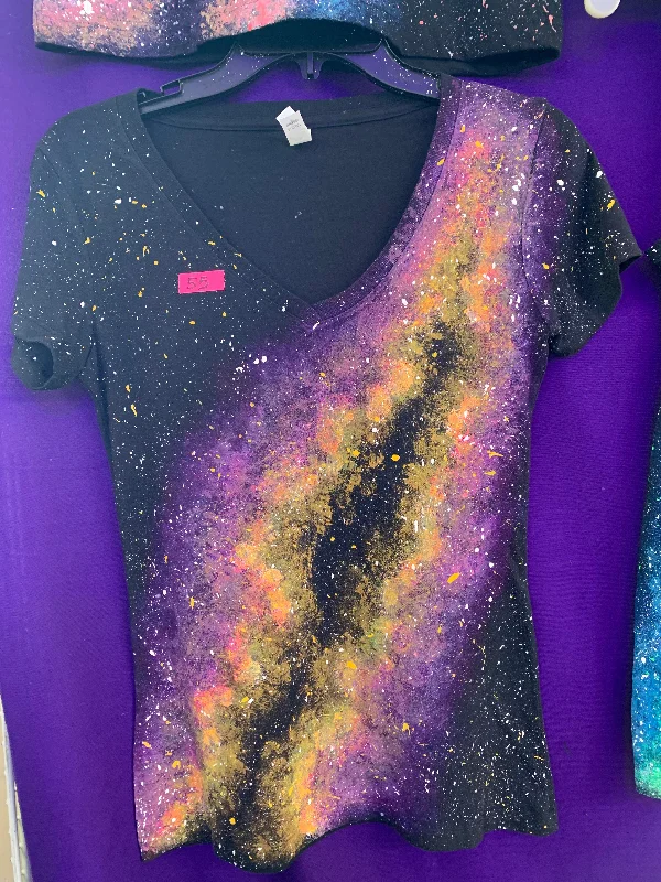 Glow Pink and Gold Galaxy - Ladies V-Neck T-Shirt