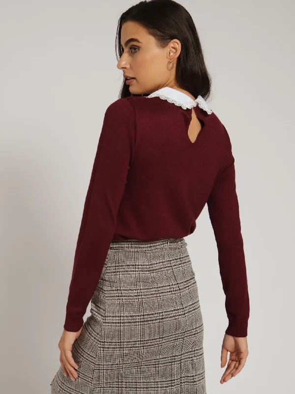 Preppy Argyle Cardigan - Wine