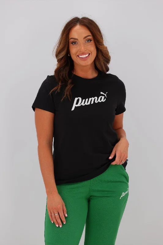 Puma ESS + Blossom Script Tee Black