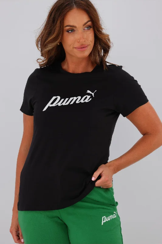 Puma ESS + Blossom Script Tee Black