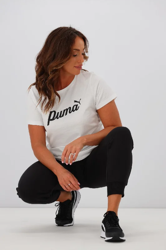 Puma ESS + Blossom Script Tee White