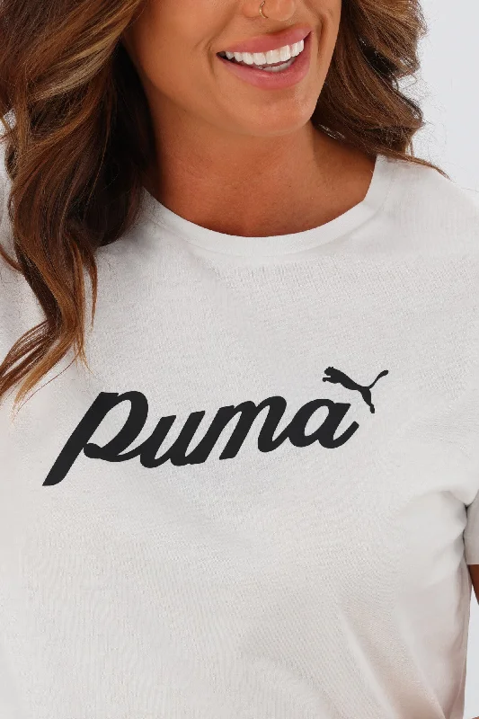 Puma ESS + Blossom Script Tee White