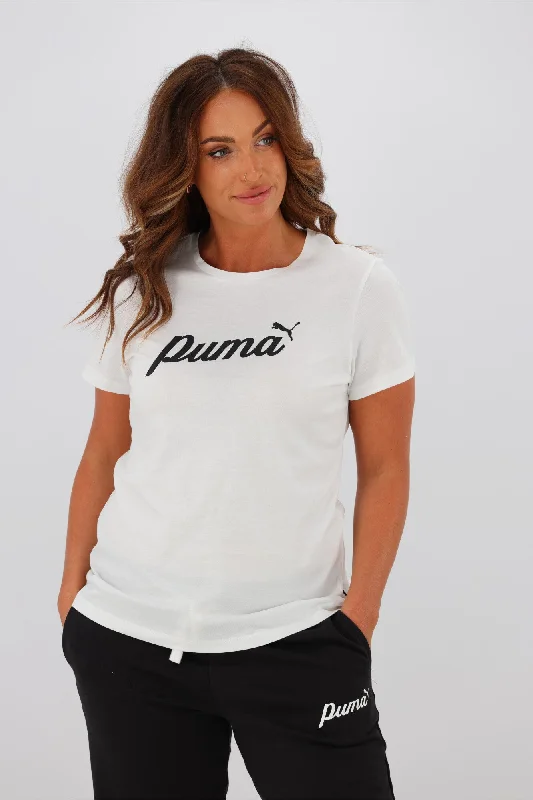 Puma ESS + Blossom Script Tee White