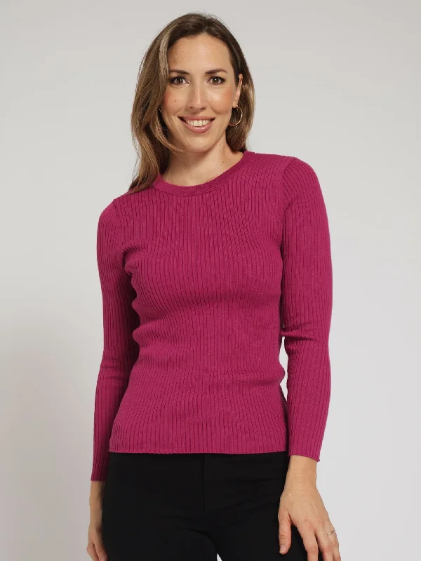 Ribbed Plain Pullover - Berry