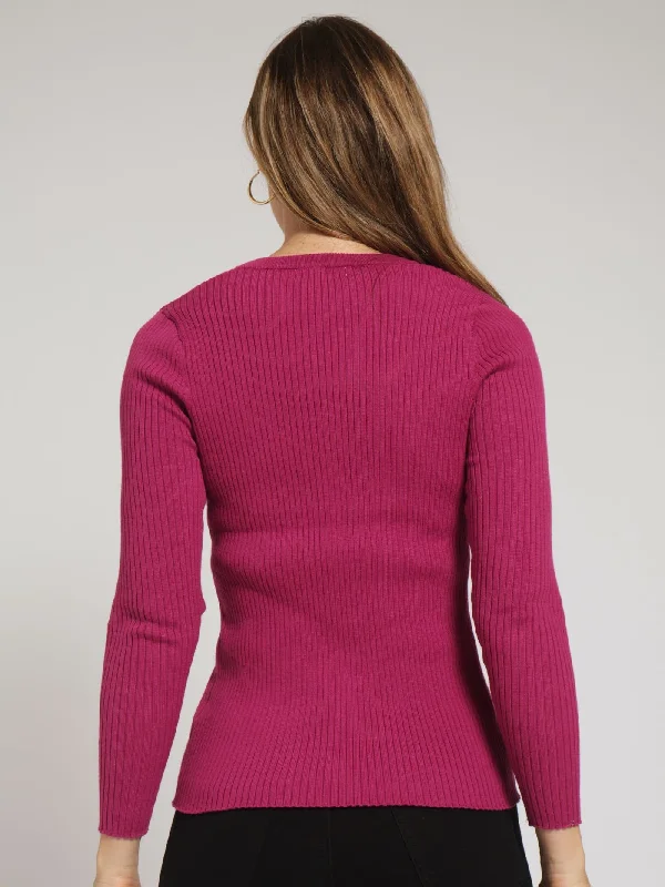 Ribbed Plain Pullover - Berry