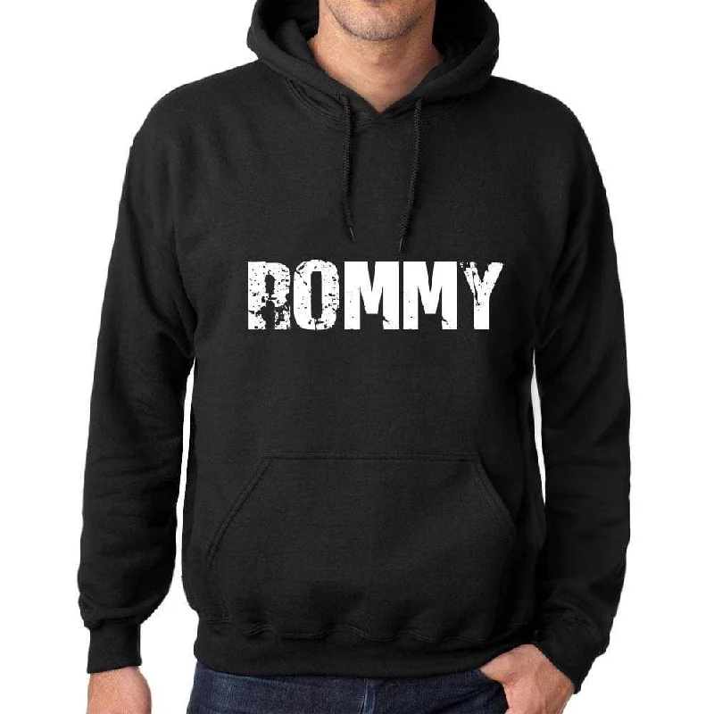 Men's Women's Unisex Printed Graphic Cotton Hoodie Soft Heavyweight Hooded Sweatshirt Pullover Popular Words ROMMY Deep Black