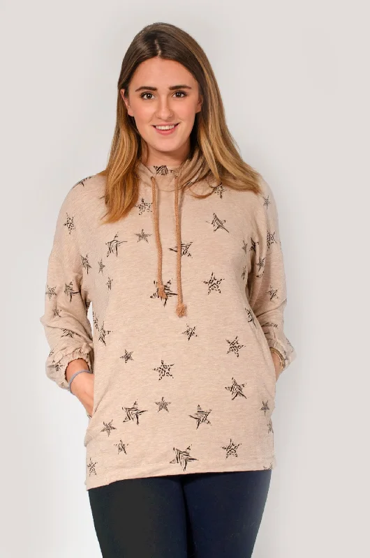 Star Print Funnel Neck Top