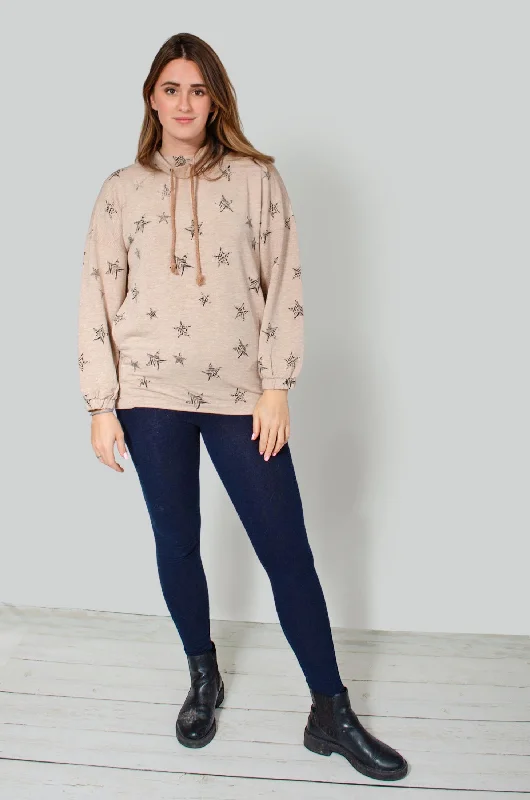 Star Print Funnel Neck Top