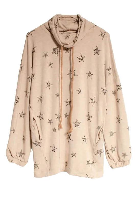 Star Print Funnel Neck Top