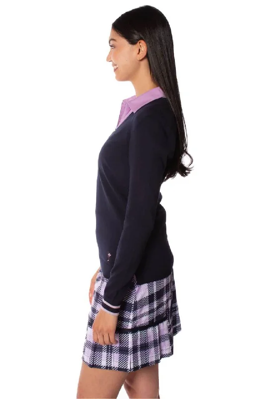 Navy/Lavender Stretch V-Neck Sweater