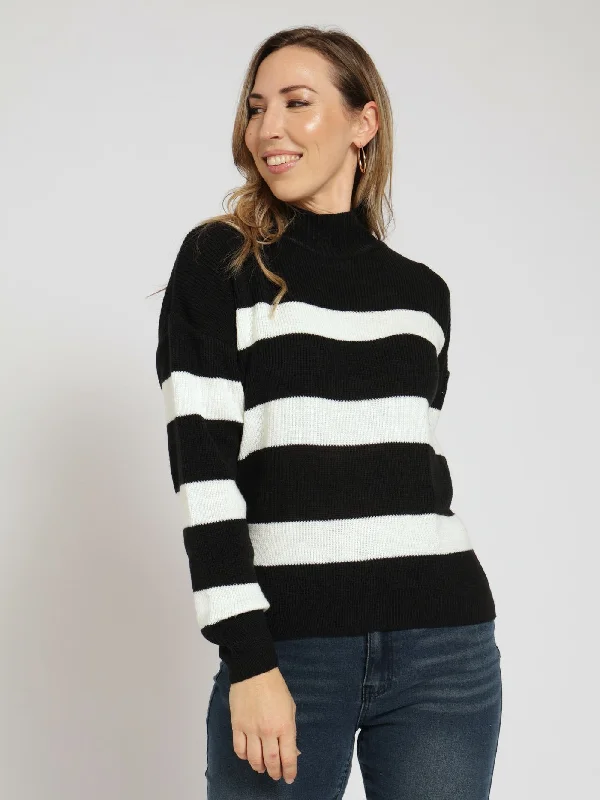 Striped Monochrome Pullover - Black/White