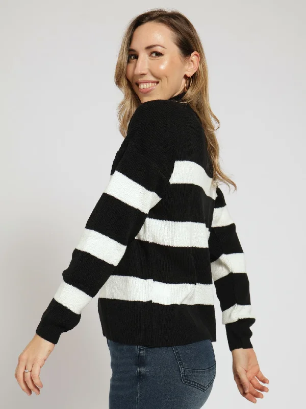 Striped Monochrome Pullover - Black/White