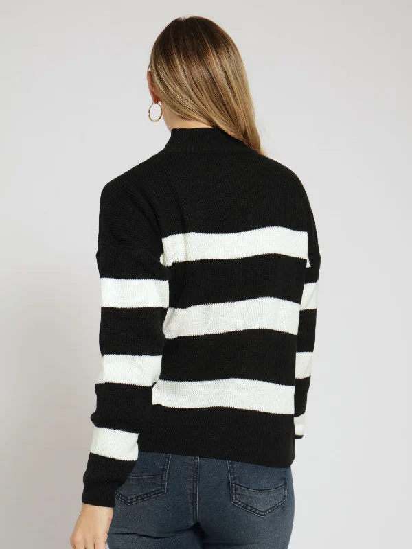 Striped Monochrome Pullover - Black/White