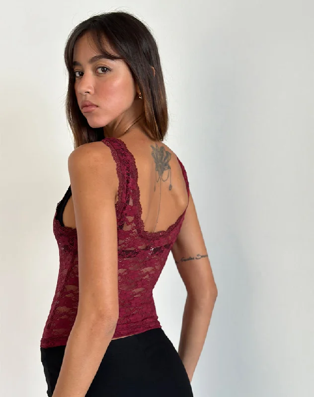 Tahoa Top in Orchid Lace Burgundy