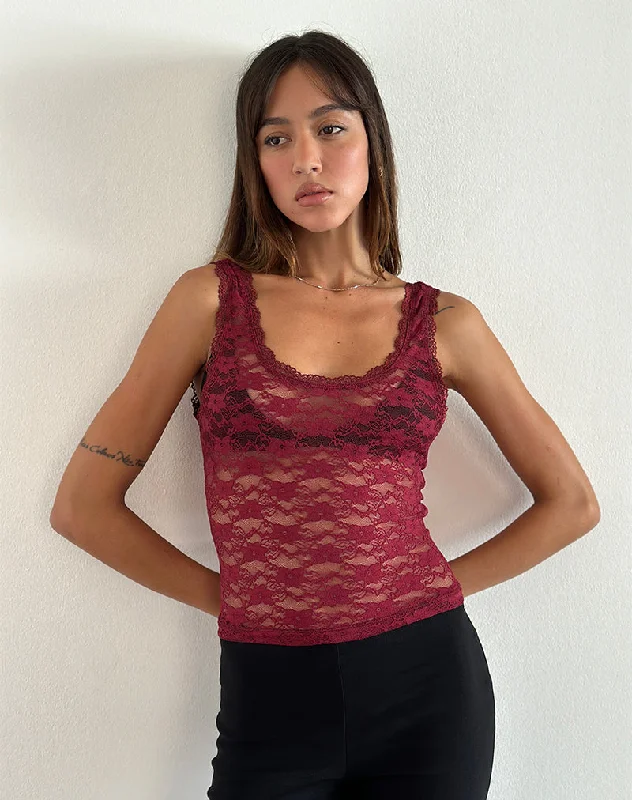 Tahoa Top in Orchid Lace Burgundy