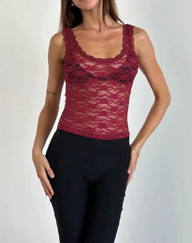 Tahoa Top in Orchid Lace Burgundy