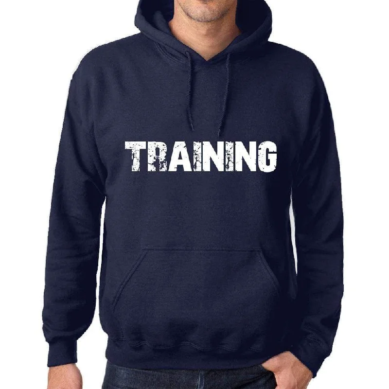 Unisex Printed Graphic Cotton Hoodie Popular Words TRAINING French Navy